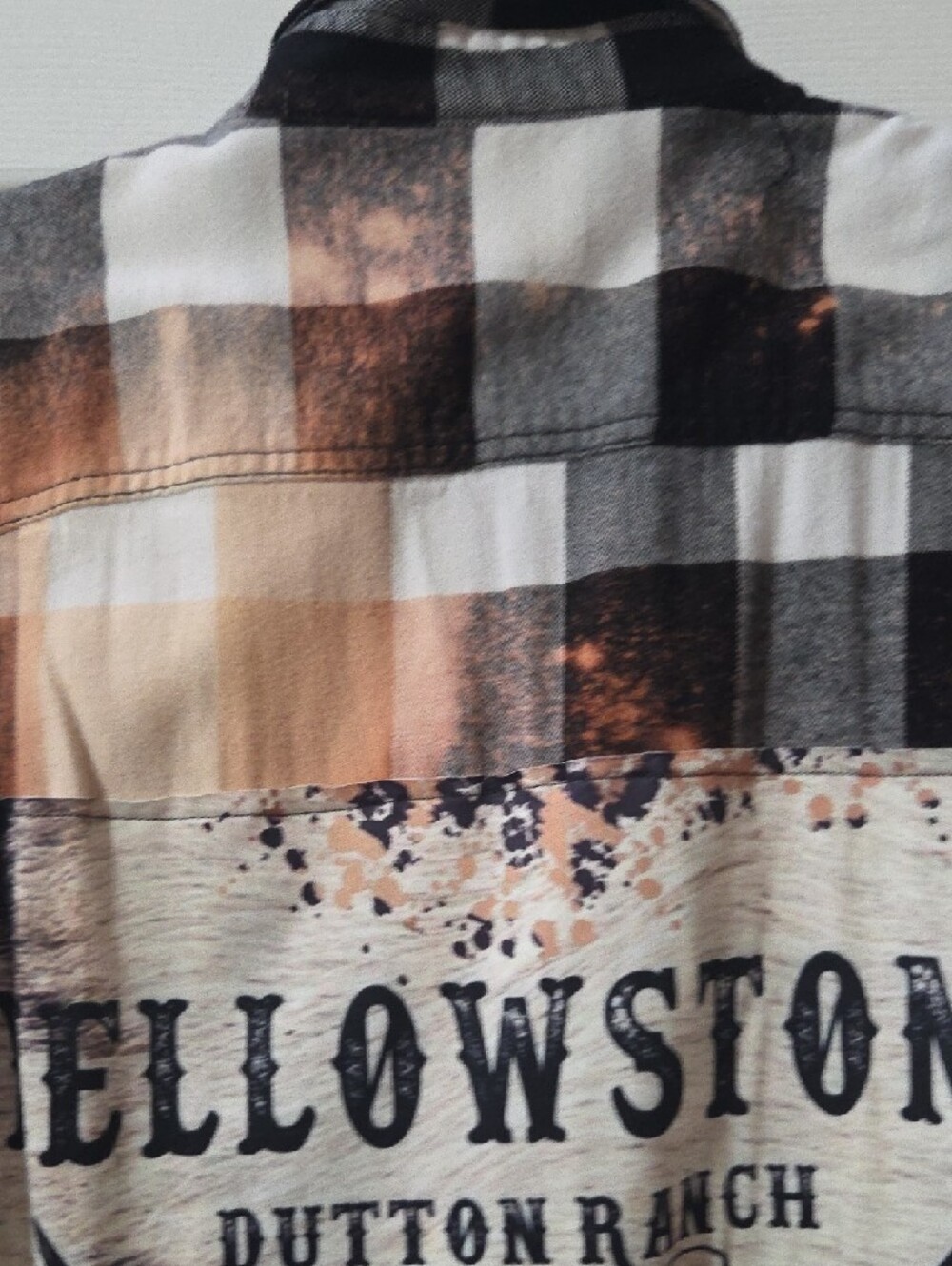 George Plaid Button-Down Flannel Shirt - Black, White & Brown Hand Bleached - Picture 9 of 12